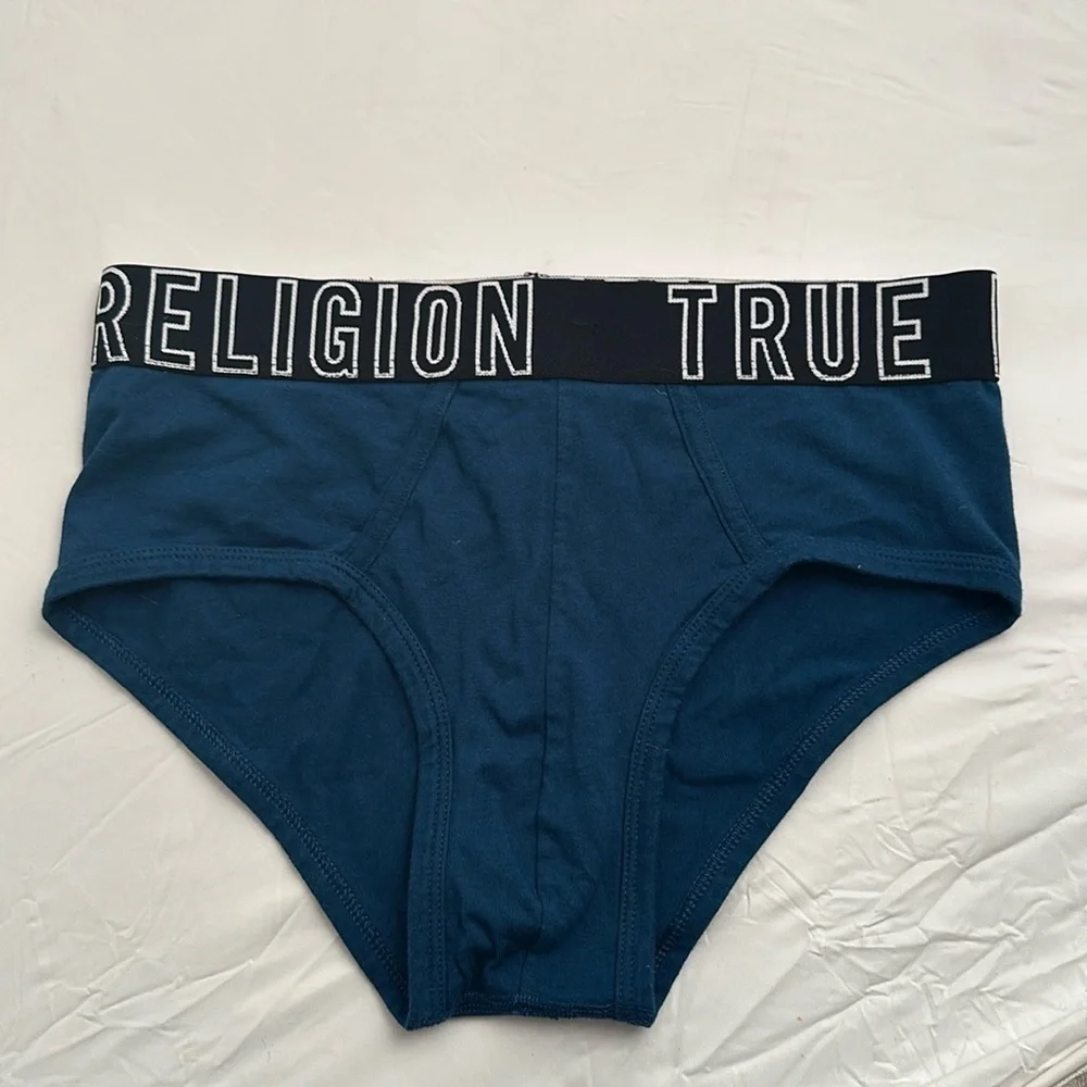 True Religion teal and black logo briefs